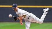 Sep 30, 2023; Milwaukee, Wisconsin, USA; Milwaukee Brewers starting pitcher Eric Lauer (52) delivers a pitch against the Chicago Cubs in the first inning at American Family Field
