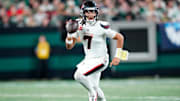Houston Texans quarterback C.J. Stroud (7) runs with the ball in the second quarter, Thursday, October 31, 2024, in East Rutherford.