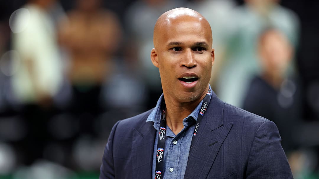 Jun 5, 2024; Boston, MA, USA; TV analyst and former player Richard Jefferson during the NBA Finals Media Day at TD Garden. Mandatory Credit: Peter Casey-Imagn Images