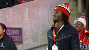 Recruit Tarvos \"TJ\" Alford visits Ohio Stadium the day of the Ohio State, Michigan State football game on Nov. 11, 2023.