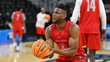 Mar 19, 2025; Providence, RI, USA; St. John's basketball forward Zuby Ejiofor (24) practices at Amica Mutual Pavilion.