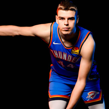Nikola Topic is pictured during the Thunder media day at the Paycom Center in Oklahoma City, on Monday, Sept. 30, 2024.