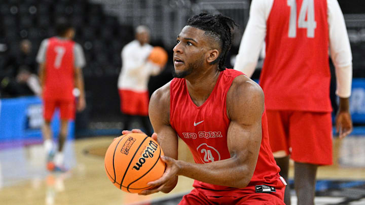 Mar 19, 2025; Providence, RI, USA; St. John's basketball forward Zuby Ejiofor (24) practices at Amica Mutual Pavilion.