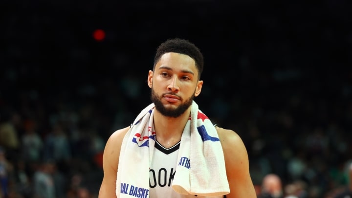 Jan 19, 2023; Phoenix, Arizona, USA; Brooklyn Nets guard Ben Simmons (10) against the Phoenix Suns at Footprint Center. Mandatory Credit: Mark J. Rebilas-USA TODAY Sports