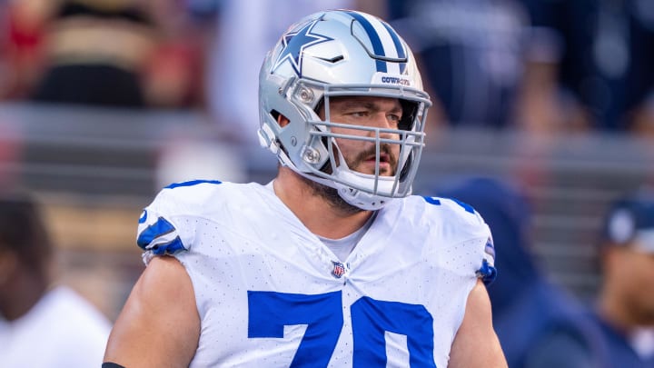 October 8, 2023; Santa Clara, California, USA; Dallas Cowboys guard Zack Martin (70) warms up before the game against the San Francisco 49ers at Levi's Stadium. Mandatory Credit: Kyle Terada-USA TODAY Sports