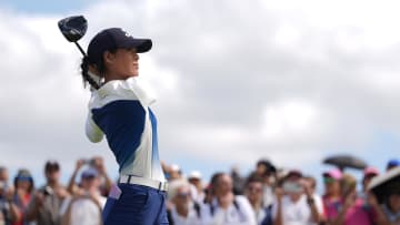 Aug 7, 2024; Saint-Quentin-en-Yvelines, France;  Celine Boutier (FRA) hits her tee shot on the 12th hole in the first round of women's individual stroke play during the Paris 2024 Olympic Summer Games at Le Golf National. Mandatory Credit: Katie Goodale-USA TODAY Sports