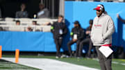Jan 7, 2024; Charlotte, North Carolina, USA; Tampa Bay Buccaneers head coach Todd Bowles during the first quarter against the Carolina Panthers at Bank of America Stadium. Mandatory Credit: Jim Dedmon-Imagn Images