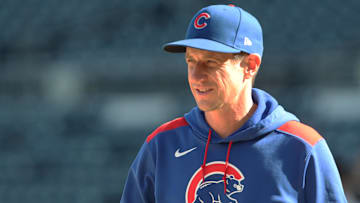Apr 30, 2025; Pittsburgh, Pennsylvania, USA;  Chicago Cubs manager Craig Counsell (11) observes batting practice before the game against the Pittsburgh Pirates at PNC Park. Mandatory Credit: Charles LeClaire-Imagn Images