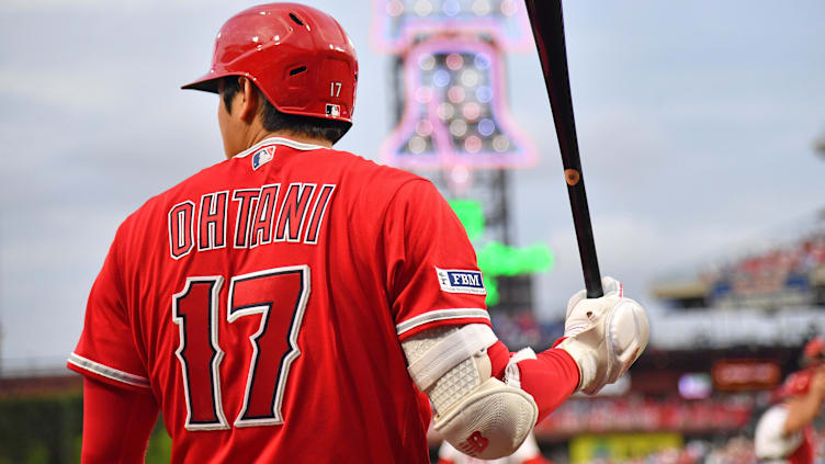 Aug 28, 2023; Philadelphia, Pennsylvania, USA; Los Angeles Angels designated hitter Shohei Ohtani