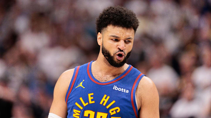 Denver Nuggets guard Jamal Murray (27) against the Los Angeles Lakers in game one of the first round for the 2024 NBA playoffs at Ball Arena. 