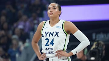 Minnesota Lynx forward Napheesa Collier (24) waits for action to start before the game against the Golden State Valkyries at Chase Center. 