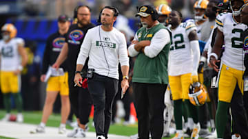 Oct 6, 2024; Inglewood, California, USA; Green Bay Packers head coach Matt LaFleur watches game action against the Los Angeles Rams during the second half at SoFi Stadium.