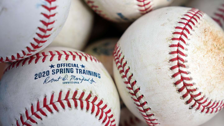 Mar 6, 2020; Dunedin, Florida, USA; Baseballs sit in a bucket before the Toronto Blue Jays game against the Pittsburgh Pirates at TD Ballpark. Mandatory Credit: John David Mercer-USA TODAY Sports