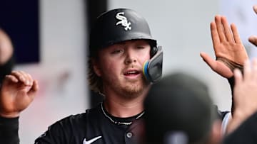 Chicago White Sox infielder Chase Meidroth (10) celebrates after scoring against the Cleveland Guardians at Progressive Field. 