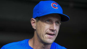 Sep 20, 2025; Cincinnati, Ohio, USA; Chicago Cubs manager Craig Counsell (11) stands in the dugout during the game against the Cincinnati Reds at Great American Ball Park. Mandatory Credit: Aaron Doster-Imagn Images