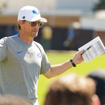 BYU offensive coordinator Aaron Roderick at BYU Fall Camp