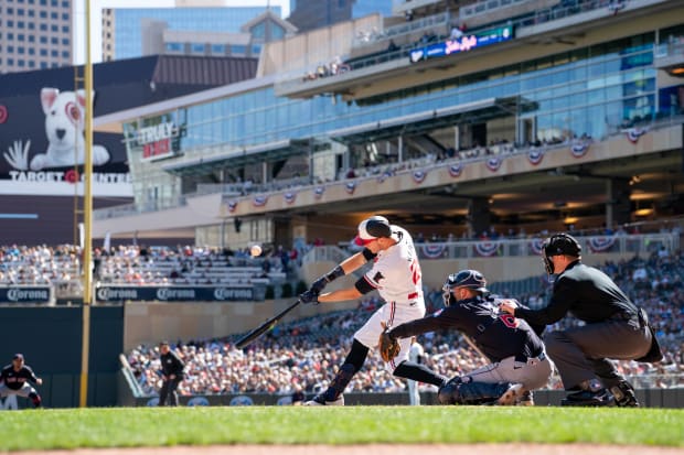 Max Kepler swings at a pitch 