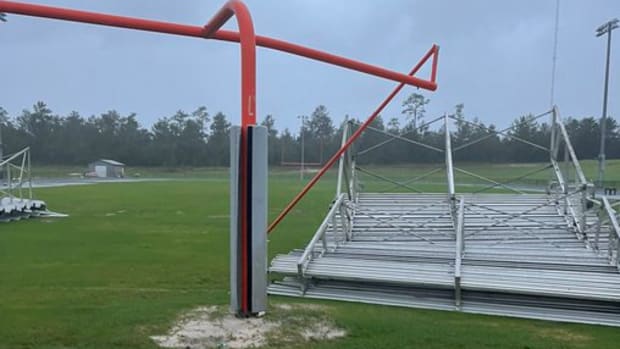 University High School (Orlando, FL) stadium suffered heavy damage from Hurricane Milton 