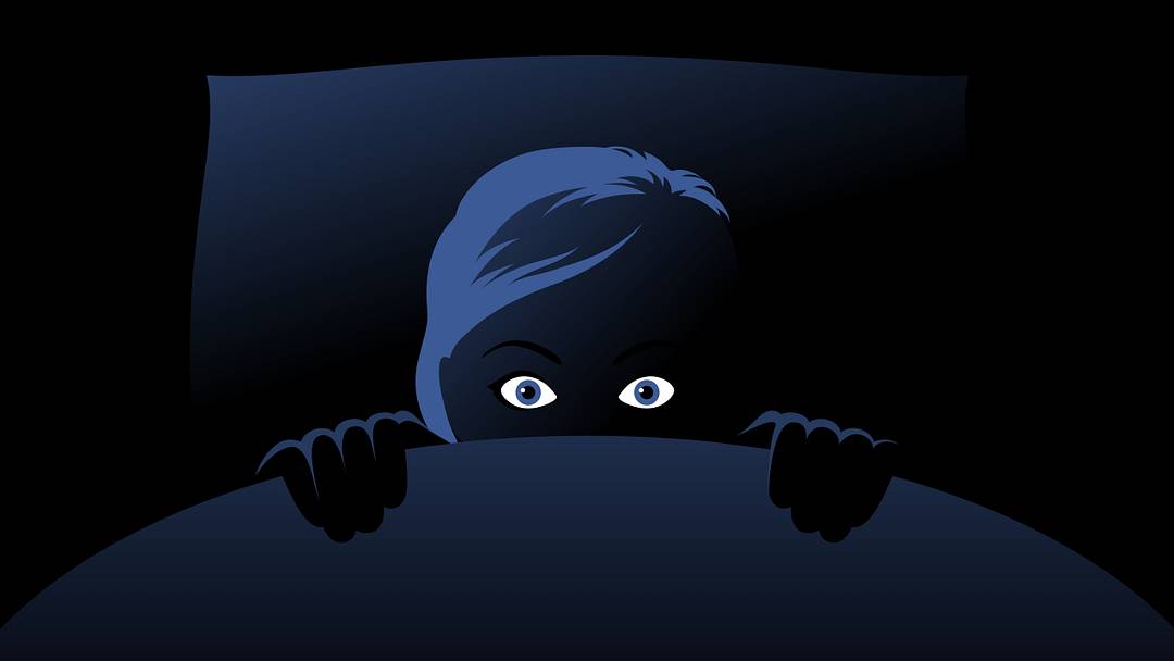 Drawing of woman scared under blanket