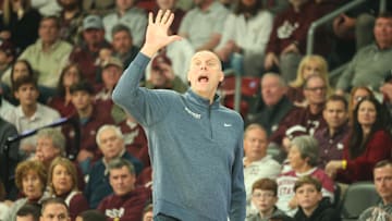Jan 11, 2025; Starkville, Mississippi, USA; Kentucky Wildcats head coach Mark Pope calls a play against the Mississippi State Bulldogs during the first half at Humphrey Coliseum. Mandatory Credit: Wesley Hale-Imagn Images