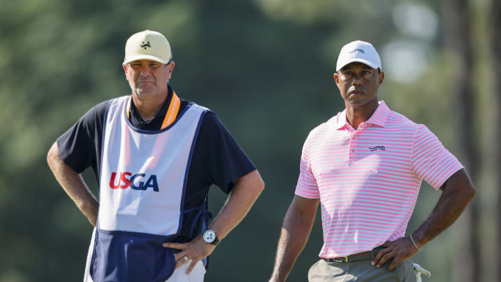 Tiger Woods and Caddie Lance Bennett - 2024 US Open