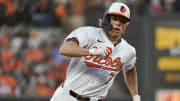 Apr 16, 2024; Baltimore, Maryland, USA;  Baltimore Orioles second baseman Jackson Holliday (7) rounds third base to score on shortstop Gunnar Henderson (not pictured) third inning single against the Minnesota Twins at Oriole Park at Camden Yards