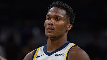 Indiana Pacers guard/forward Bennedict Mathurin (00) in the first half against the San Antonio Spurs at Gainbridge Fieldhouse.