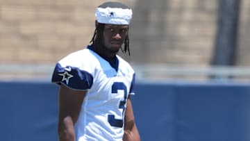 Dallas Cowboys receiver George Pickens (3) at training camp at the River Ridge Fields.