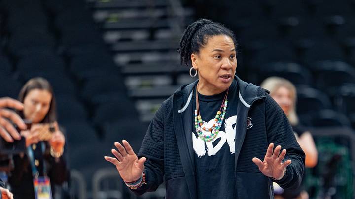South Carolina Gamecocks head coach Dawn Staley instructs players during practice at Mortgage Matchup Center in Phoenix on April 2, 2026.