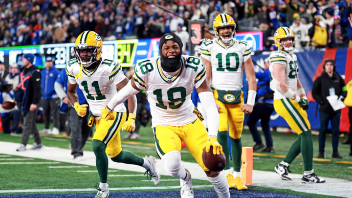 Green Bay Packers receiver Malik Heath celebrates his touchdown at the New York Giants.