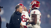 Dec 26, 2024; Phoenix, AZ, USA; Rutgers Scarlet Knights head coach Greg Schiano against the Kansas State Wildcats during the Rate Bowl at Chase Field. Mandatory Credit: Mark J. Rebilas-Imagn Images