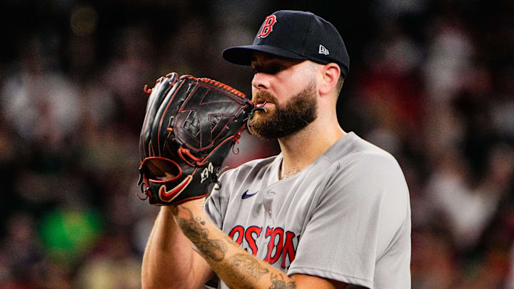 Sep 6, 2025; Phoenix, Arizona, USA;  Boston Red Sox pitcher Lucas Giolito (54) pitches against the Arizona Diamondbacks during the third inning at Chase Field. Mandatory Credit: Arianna Grainey-Imagn Images