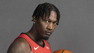 Sep 29, 2025; Houston, TX, USA;  Houston Rockets forward Dorian Finney-Smith (2) poses for a picture during Houston Rockets media day at Toyota Center. Mandatory Credit: Troy Taormina-Imagn Images