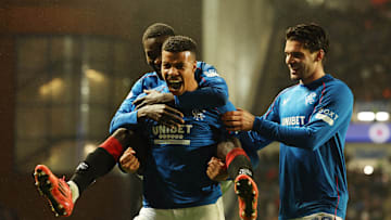 Rangers players celebrating against Kilmarnocl