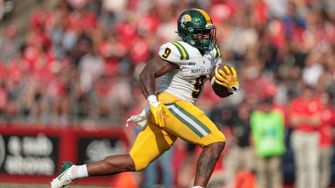 Norfolk State Spartans running back Kevon King (9) carries the ball against the Rutgers Scarlet Knights Norfolk State Spartans running back Kevon King (9) carries the ball against the Rutgers Scarlet Knights