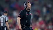 Nebraska Cornhuskers head coach Matt Rhule watches game action against the UCLA Bruins during the second half at the Rose Bowl. 