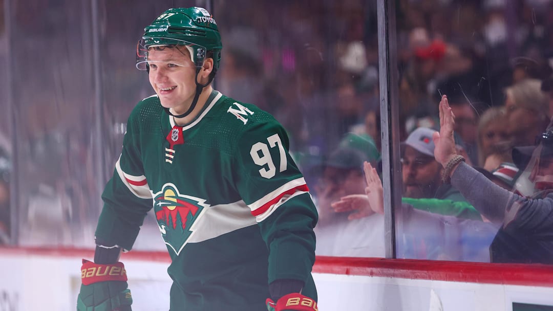 Minnesota Wild left wing Kirill Kaprizov (97) against the New Jersey Devils. Mandatory Credit: Harrison Barden-Imagn Images