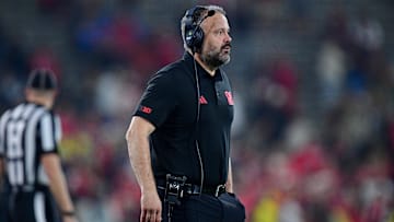 Nov 8, 2025; Pasadena, California, USA; Nebraska Cornhuskers head coach Matt Rhule watches game action against the UCLA Bruins during the second half at the Rose Bowl. 