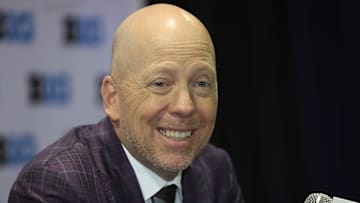 Oct 9, 2025; Rosemont, IL, USA; UCLA head coach Mick Cronin speaks during Big Ten Men’s Basketball Media Days at the Donald E. Stephens Convention Center. Mandatory Credit: Talia Sprague-Imagn Images