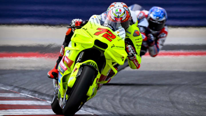 Apr 14, 2024; Austin, TX, USA; Marco Bezzecchi (72) of Italy and Pertamina Enduro VR46 rides during the MotoGP Grand Prix of The Americas at Circuit of The Americas. Mandatory Credit: Jerome Miron-USA TODAY Sports