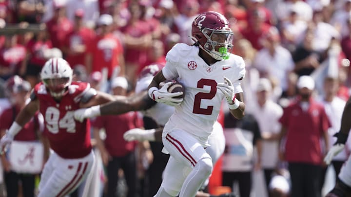 Sep 14, 2024; Madison, Wisconsin, USA;  Alabama Crimson Tide wide receiver Ryan Williams (2) during the game against the Wisconsin Badgers at Camp Randall Stadium.