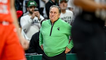 Michigan State's head coach Tom Izzo gets emotional late during the second half in the game against