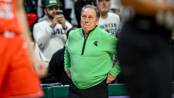 Michigan State's head coach Tom Izzo gets emotional late during the second half in the game against Illinois on Saturday, Feb. 10, 2024, at the Breslin Center in East Lansing.