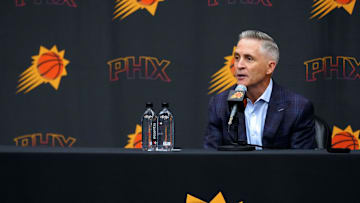 Suns general manager Brian Gregory speaks during his introductory news conference on May 6, 2025, in Phoenix.