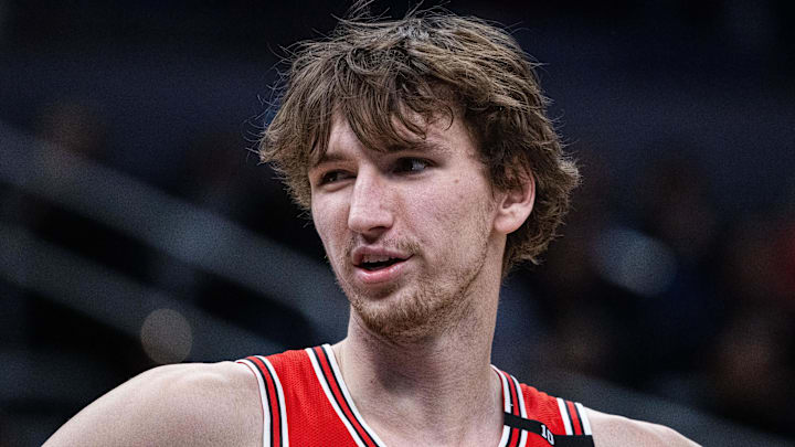 Mar 2, 2025; Indianapolis, Indiana, USA; Chicago Bulls forward Matas Buzelis (14)  in the second half  against the Indiana Pacers