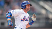 Jul 14, 2024; New York City, New York, USA; New York Mets second baseman Jeff McNeil (1) runs the bases during a RBI double during the eighth inning against the Colorado Rockies at Citi Field. Mandatory Credit: Vincent Carchietta-USA TODAY Sports