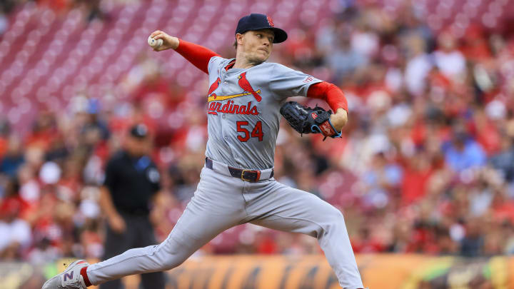 Aug 12, 2024; Cincinnati, Ohio, USA; St. Louis Cardinals starting pitcher Sonny Gray (54) pitches against the Cincinnati Reds in the first inning at Great American Ball Park. Mandatory Credit: Katie Stratman-USA TODAY Sports