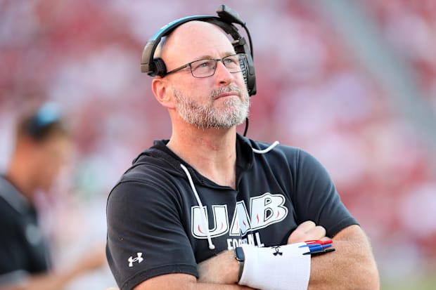 UAB head coach Trent Dilfer watched his team give up 71 points to Tulane last weekend.