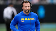 Nov 30, 2025; Charlotte, North Carolina, USA; Los Angeles Rams head coach Sean McVay looks on during the first quarter against the Carolina Panthers at Bank of America Stadium. Mandatory Credit: Jim Dedmon-Imagn Images