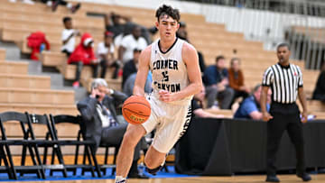 Apr 6, 2023; Washington, DC, USA; Corner Canyon (UT) guard Brody Kozlowski (15) drives to the basket